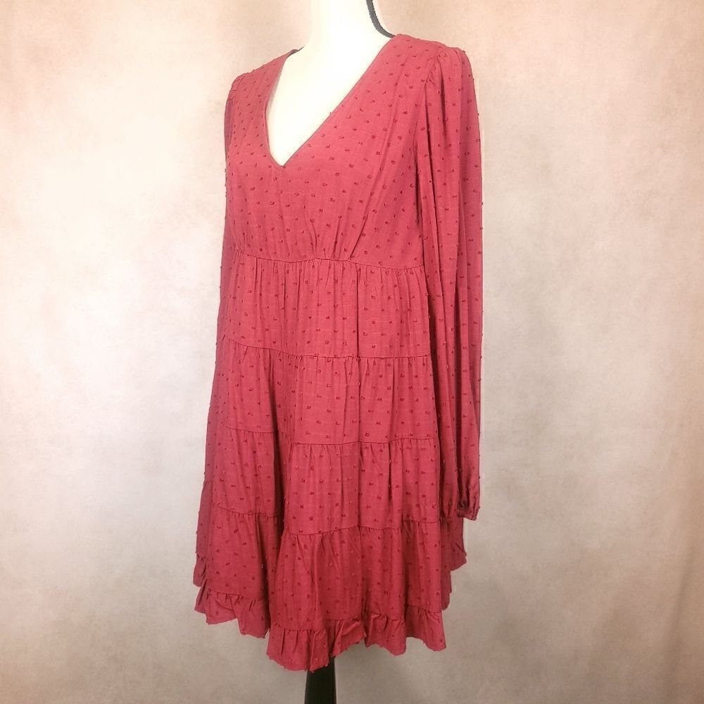 Urban Outfitters Textured Long Sleeve Frock Dress Red Size Small